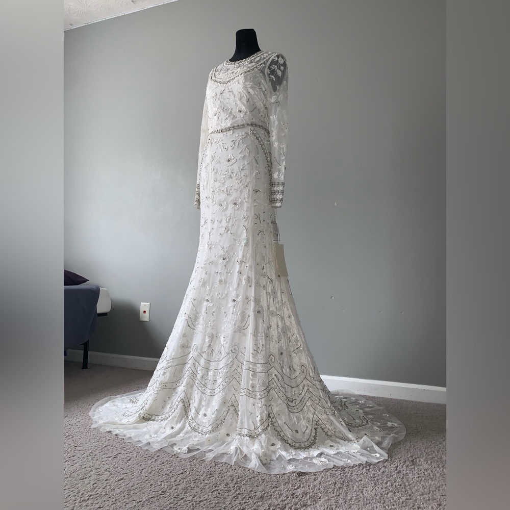 Melissa Sweet illusion long sleeve beaded overlay wedding dress